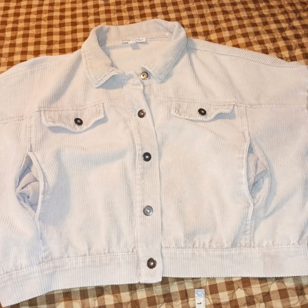 She and Sky Beige Crop Corduroy Balloon Sleeve Jacket - Picture 7 of 12
